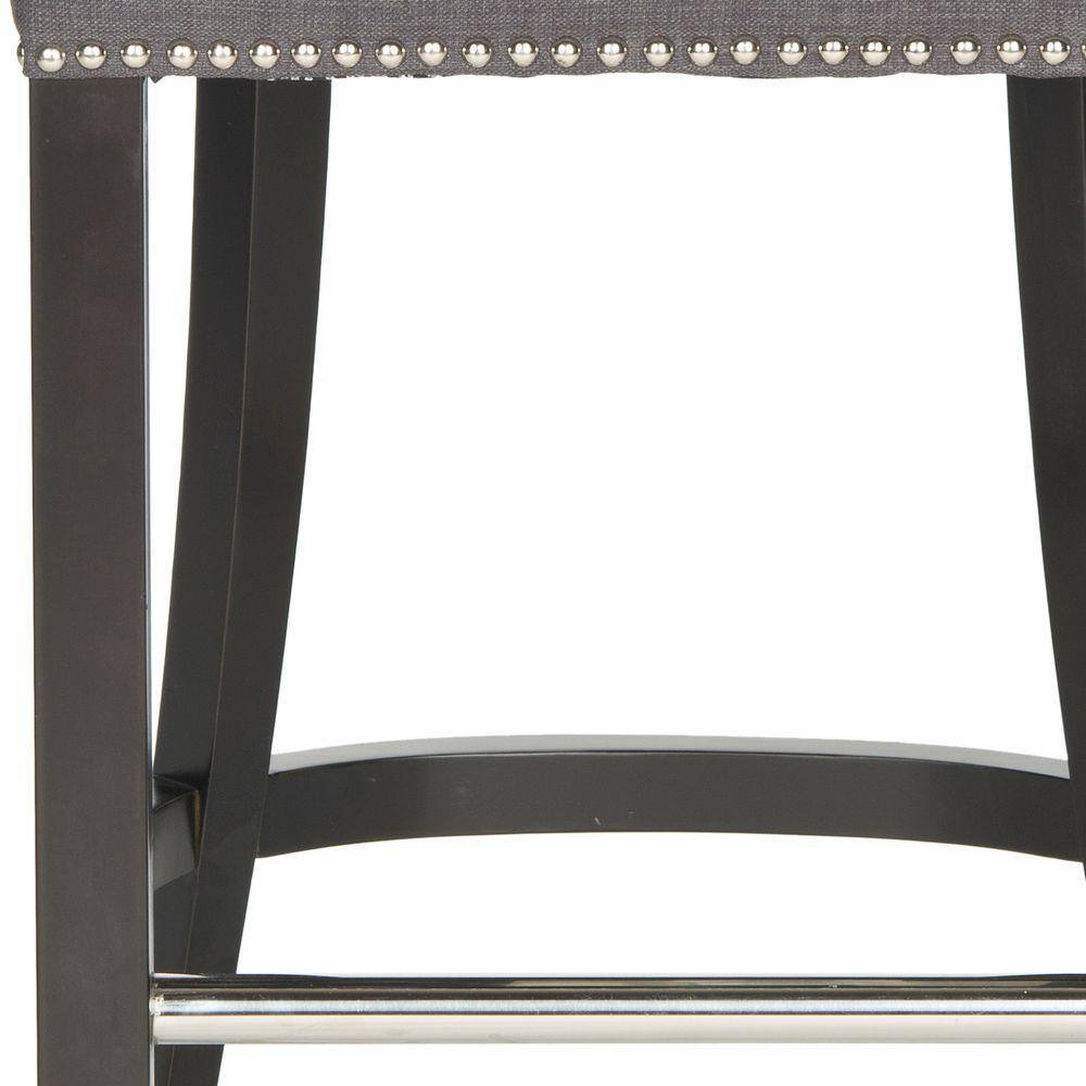 Espresso Birchwood Charcoal Linen Counter Stool with Metal Accent