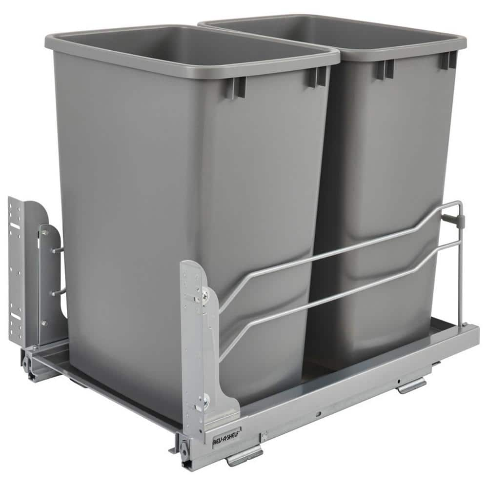 Rev-A-Shelf Silver Double Pull Out Trash Can 35 qt. with Soft-Close ...