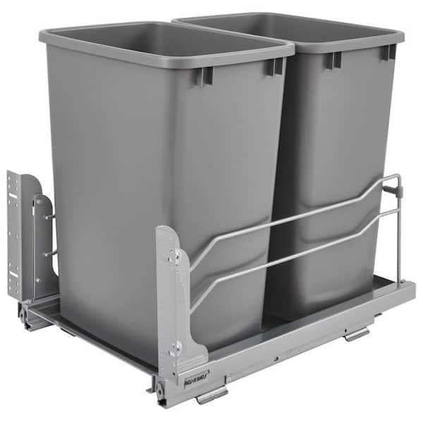 Rev-A-Shelf Silver Double Pull Out Trash Can 35 qt. with Soft-Close