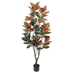 5 ft. Green Brown Artificial Magnolia Tree Leaf Tree in Pot