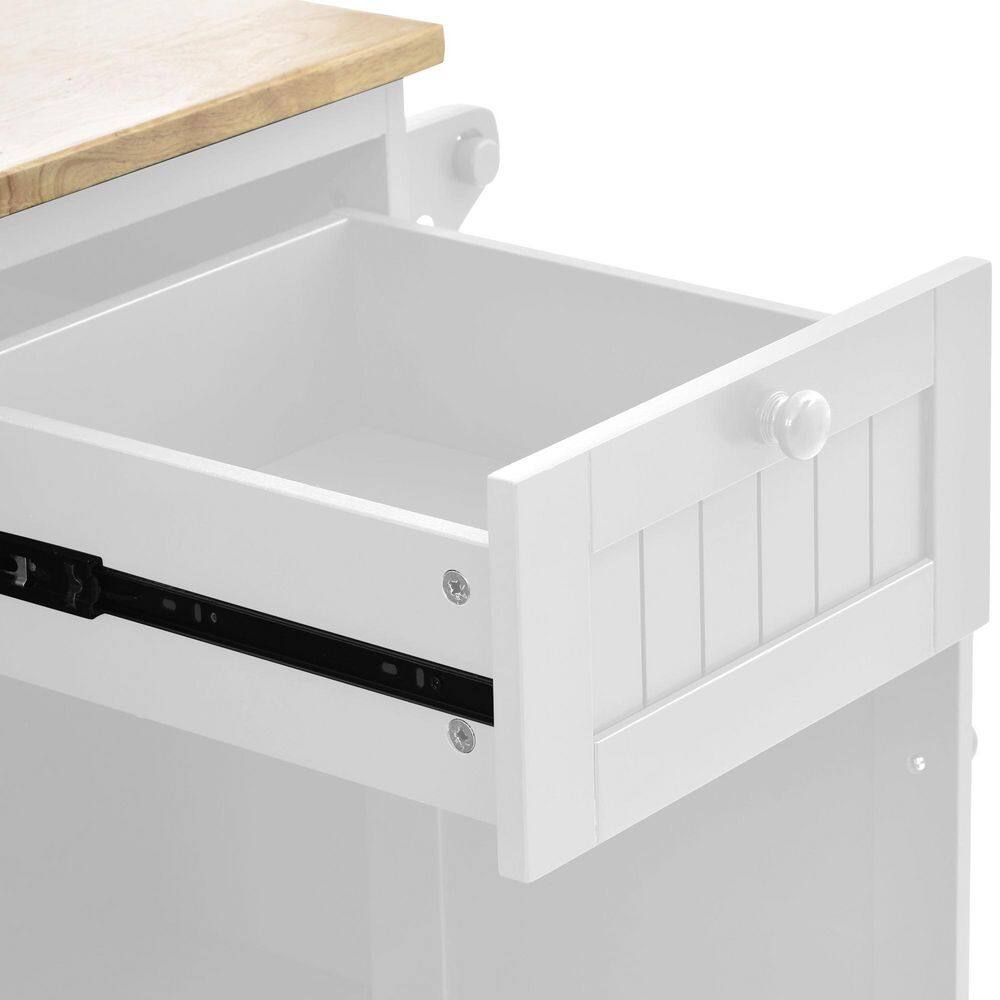 50.8 in. White Wood Kitchen Cart with Storage and Wheels