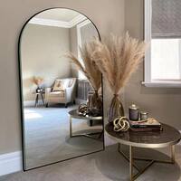 32 in. W x 71 in. H Oversized Arch Wood Full Length Black Wall Mounted Standing Mirror Floor Mirror