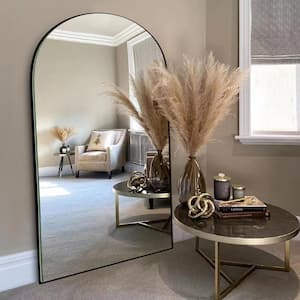 32 in. W x 71 in. H Oversized Arch Wood Full Length Black Wall Mounted Standing Mirror Floor Mirror