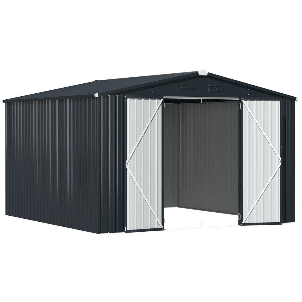 AECOJOY 10 ft. W x 10 ft. D Metal Shed with Double Lockable Door
