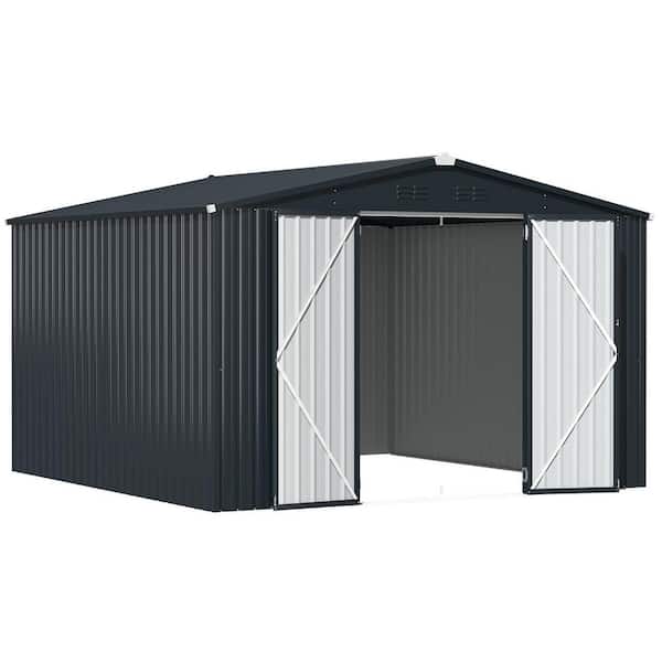 10 ft. W x 10 ft. D Metal Shed with Double Lockable Door, Dark Grey (95 sq. ft.)
