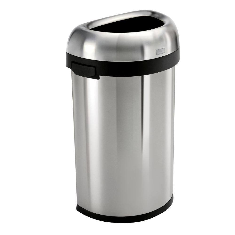 Reviews For Simplehuman 60 Liter 16 Gal Heavy Gauge Brushed Stainless Steel Semi Round Open Top Commercial Trash Can Cw1468 The Home Depot