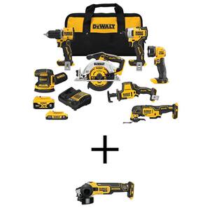 20V MAX Lithium-Ion Cordless 7-Tool Combo Kit and 4.5 in. Small Angle Grinder with 2Ah Battery, 5Ah Battery and Charger
