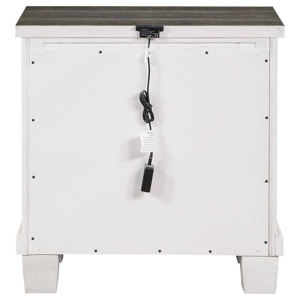Distressed Gray and White 2-Drawer Pine Wood Nightstand