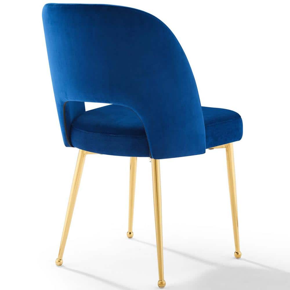 Navy Luxe Velvet and Gold Metal Mid-Century Side Chair