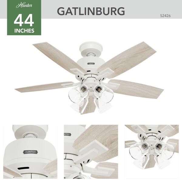 Hunter - Gatlinburg 44 in. Indoor Matte White Ceiling Fan with Light Kit and Remote Included