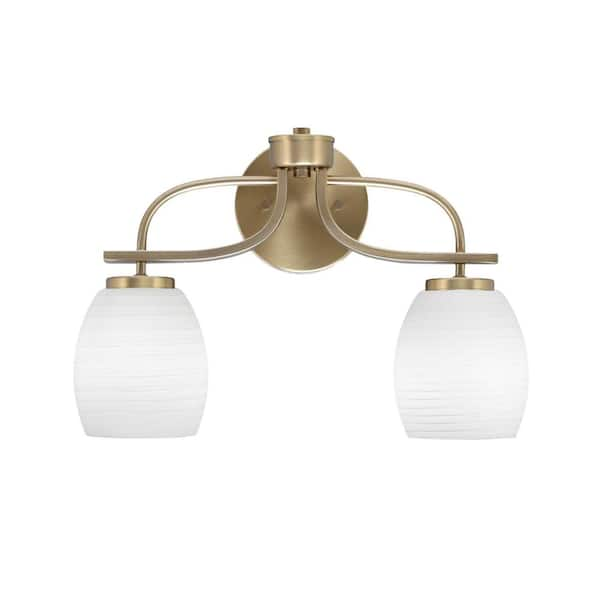 Unbranded Olympia 7.25 in. 2-Light Bath Bar, New Age Brass, White Linen Glass Vanity Light