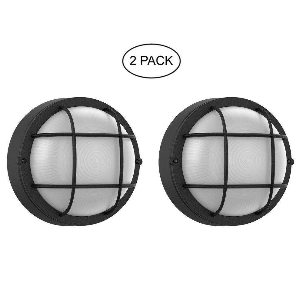 8 in. Textured Black Integrated LED Round Outdoor Wall Mount Light Fixture with Frosted Glass Shade (2 Pack) price history on PriceWatchPro