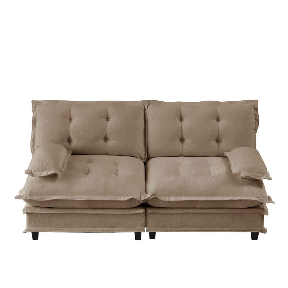 Modern Modular 77 in. Armless 2-piece Chenille Lattice Decored Cushion Sectional Sofa in Light Coffee