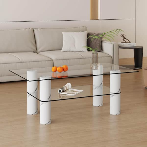 Modern 47.2 in. Transparent Rectangle Glass Coffee Table