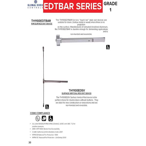 32 in. Aluminum Touch Bar Exit Device 32 in. Aluminum Touch Bar Exit Device