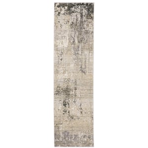 Newcastle Beige/Gray 2 ft. x 8 ft. Distressed Industrial Abstract Polyester Indoor Runner Area Rug