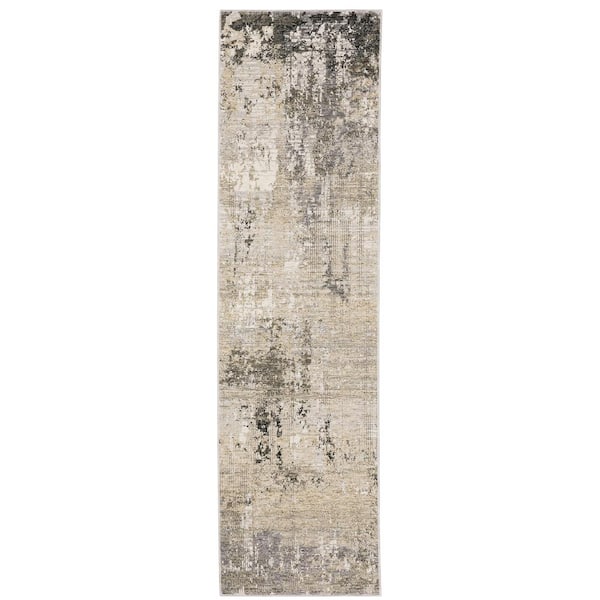 AVERLEY HOME Newcastle Beige/Gray 2 ft. x 8 ft. Distressed Industrial Abstract Polyester Indoor Runner Area Rug