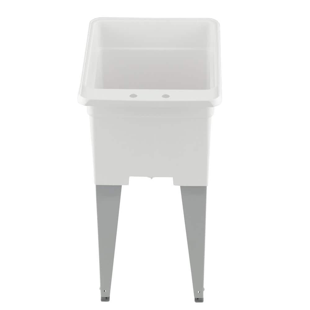 White Polypropylene Freestanding Laundry Sink with Steel Legs