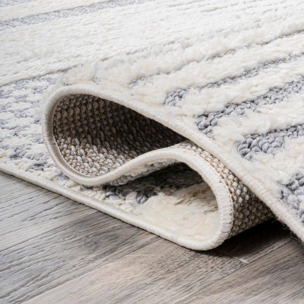 Gray and Cream Abstract Geometric 4' x 6' Shag Area Rug