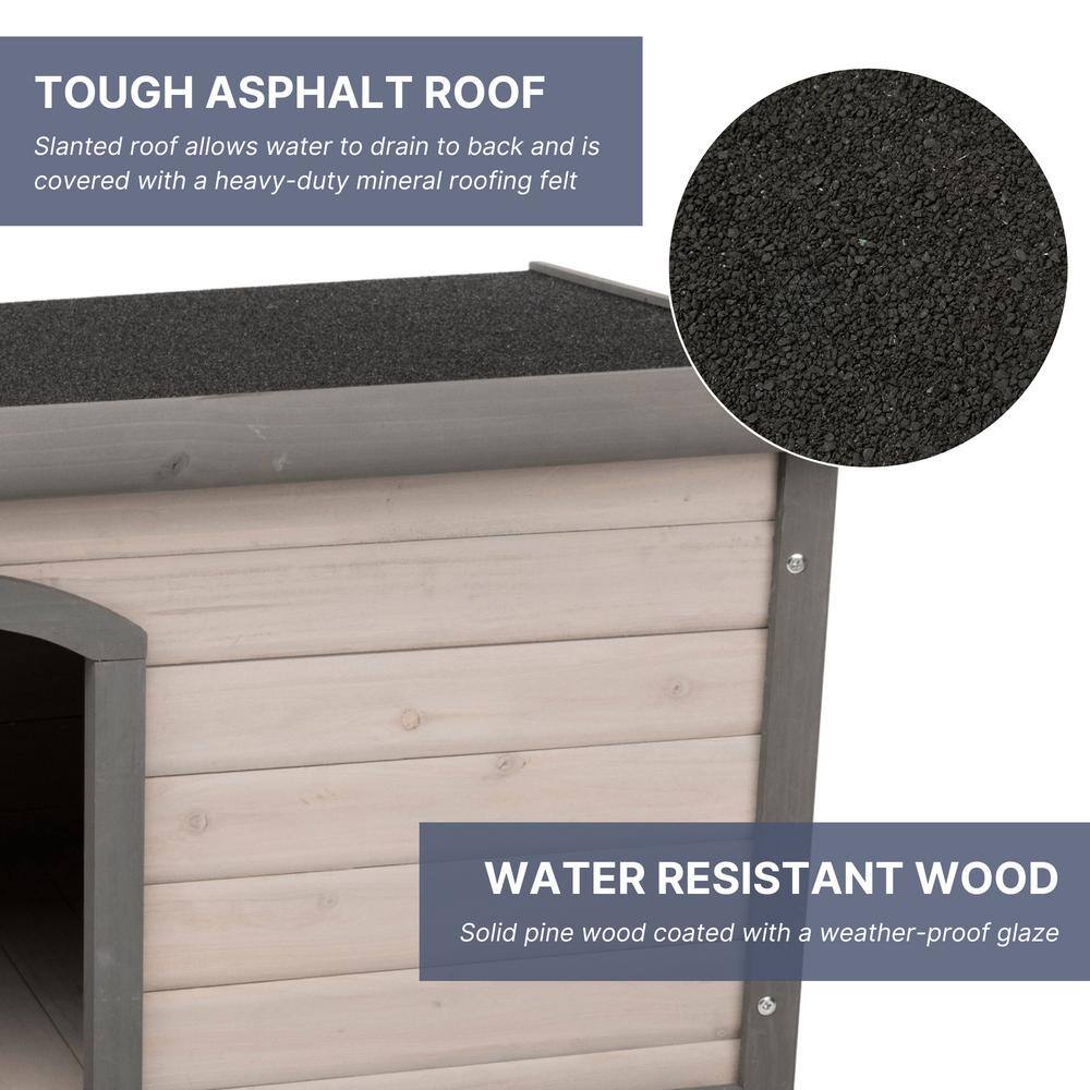 Large Gray Pine Outdoor Dog House with Hinged Roof