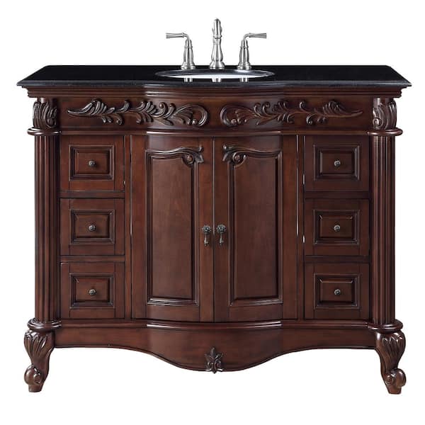 Home Decorators Collection Estates 49 in. W Bath Vanity in Rich Mahogany with Granite Vanity Top in Black with White Sinks