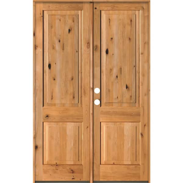 Krosswood Doors 64 in. x 96 in. Rustic Knotty Alder 2-Panel Square Top Clear Stain Right-Hand Inswing Wood Double Prehung Front Door
