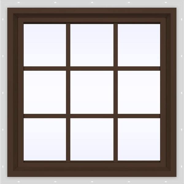 JELD-WEN 23.5 in. x 35.5 in. V-4500 Series Brown Painted Vinyl Fixed Picture Window with Colonial Grids/Grilles