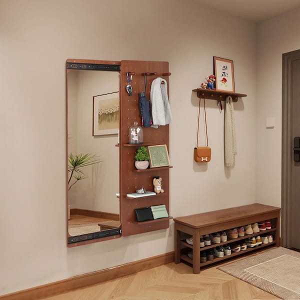 Brown 15.75 in.W x 47.64 in. H Rectangle Rubber Wood Framed Mirror