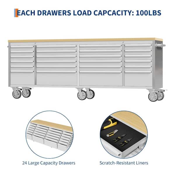 96‑Inch Rolling Tool Chest Cabinet,24 Drawers,Steel Construction,Locking System,Drawer Liners,Wheels