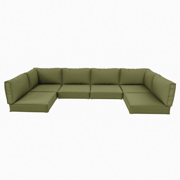 26 in. x 26 in. x 5 in. (14-Piece) Deep Seat Outdoor Sectional Cushion Set Waterproof Replacement Cushions Light Green