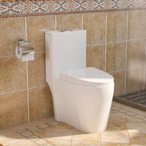 Niki Comfort Height 1-piece 1.2 GPF Dual Flush Round Toilet in. Glossy White, Seat Included