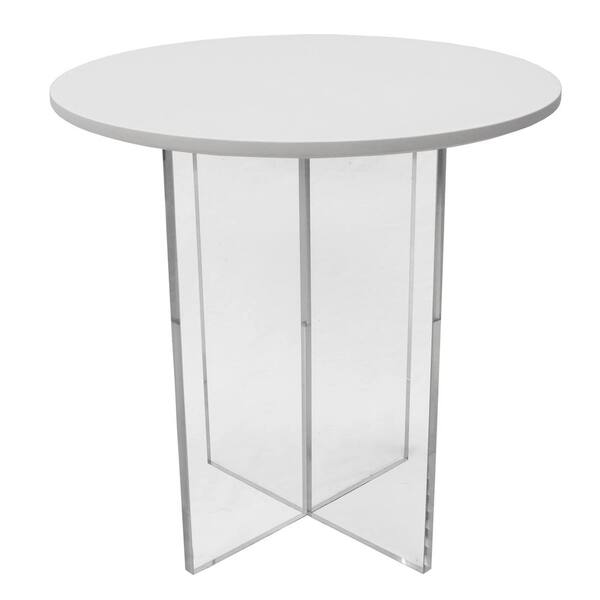 Leisuremod Valore 20 in. White Round MDF Coffee Table with Acrylic Cross Legs