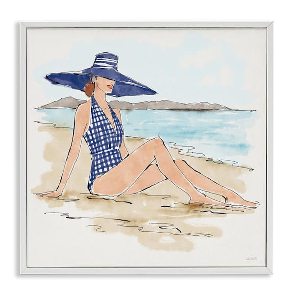 Stupell Industries Sun Bathing Beauty by Anne Tavoletti White Framed People Giclee Art Print 17 in. x 17 in.