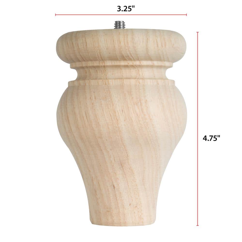 Natural Hardwood Tulip Bun Foot for Furniture, 4-3/4" Height