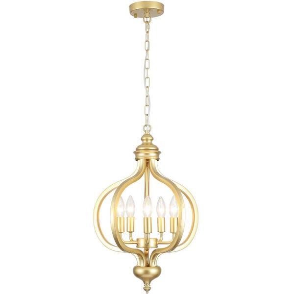 ADSENSTY 5-Light Gold French Country Iron Chandelier for Kitchen Island with No Bulbs Included