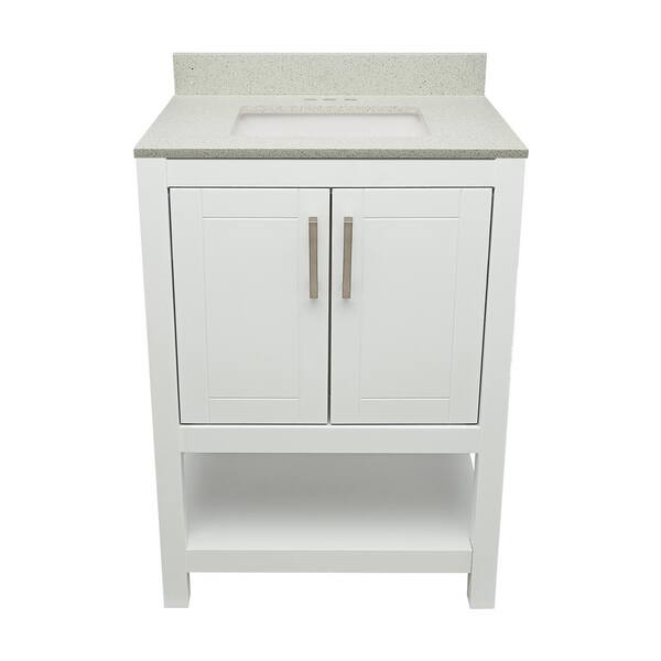 Ella Taos 25 in. W x 19. in D. x 36 in. H Bath Vanity in White with Quartz Stone Galaxy White Top with White Basin