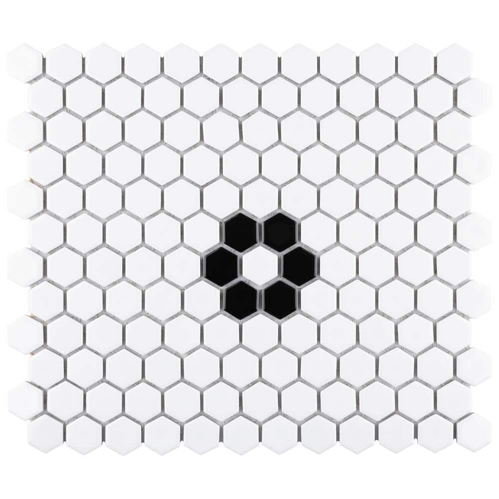 Metro 1 in. Hex Glossy White with Single Flower 10-1/4 in. x 11-7/8 in. Porcelain Mosaic Tile (8.6 sq. ft./Case) price history on PriceWatchPro