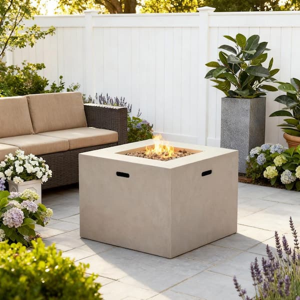 31 in. Outdoor 40000 BTU Light Gray Square Concrete Propane Fire Pit