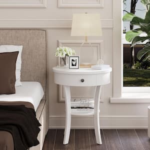 2-tier 20 in. White Round Wooden Sofa Side End Table Nightstand for Bedroom Living Room