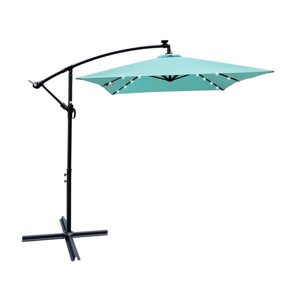 Unbranded 10 ft. Market Patio Outdoor Umbrella Solar Powered LED Lighted Sun Shade Waterproof in Turquoise