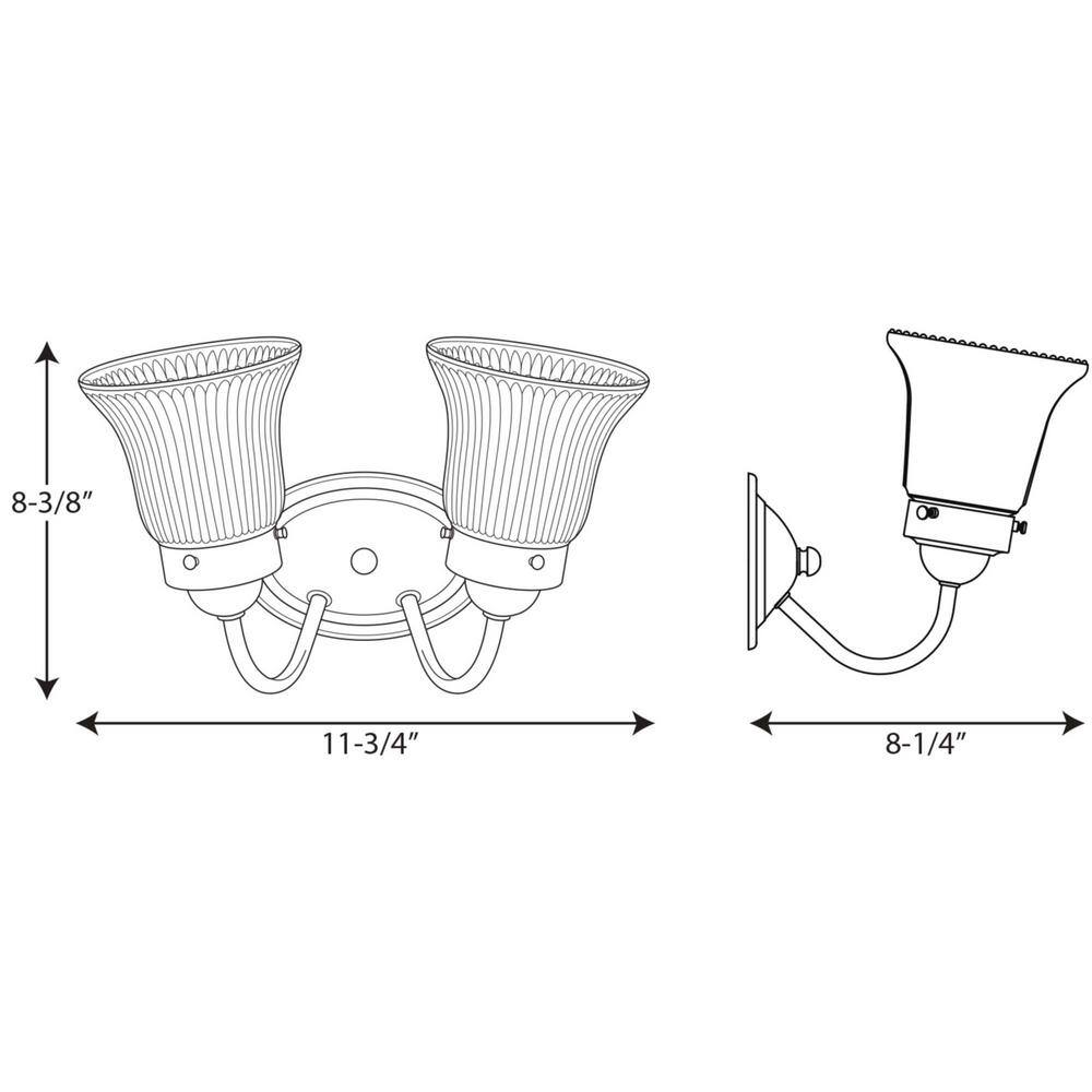 Polished Chrome 2-Light Bath Vanity with Fluted Glass Shades