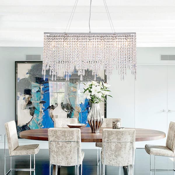 Siljoy 40 In 8 Light Chrome Rectangle, Diy Rectangular Crystal Chandelier Dining Room