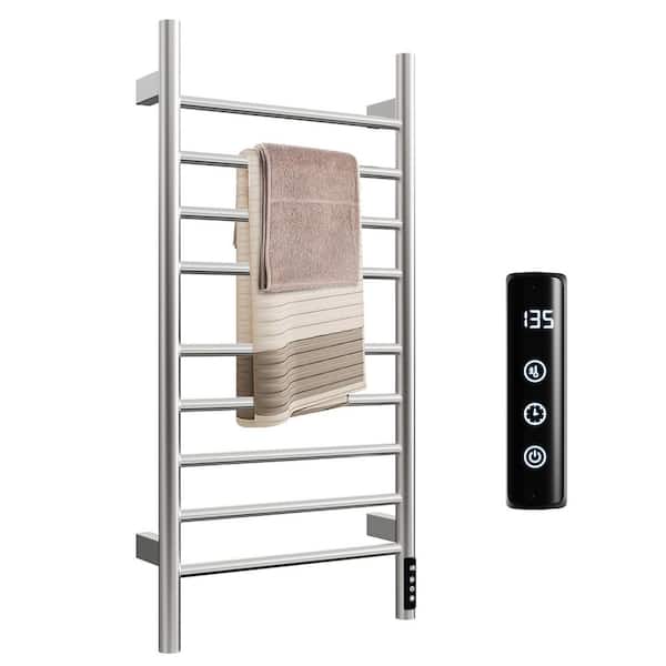 9-Bars Stainless Steel Wall Mounted Electric Towel Warmer Drying Rack Towel Heater in Silver for Bathroom