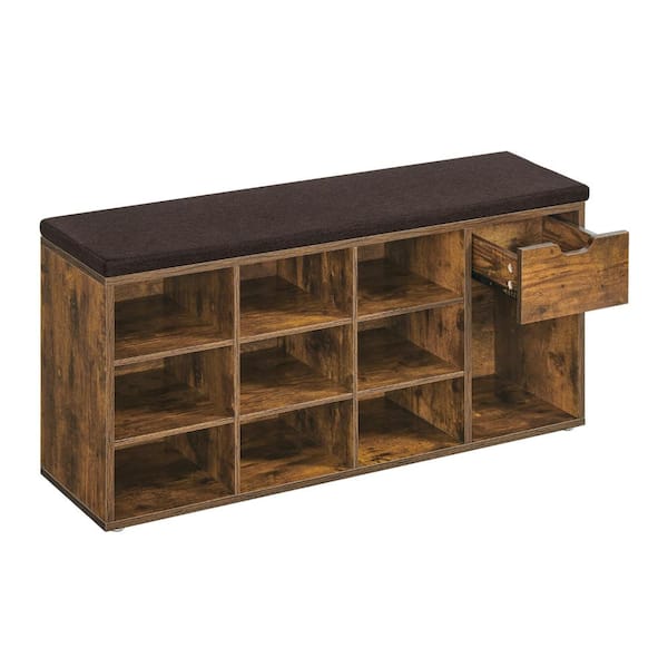 Benjara Gray and Brown 40.56 in. Backless Bedroom Bench with 1-Drawer and 10-Shelves