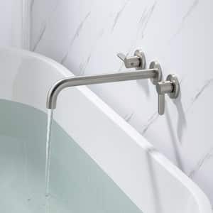 8014 2-Handle Wall Mount Roman Tub Faucet with High Flow Rate and Long Spout in Brushed Nickel
