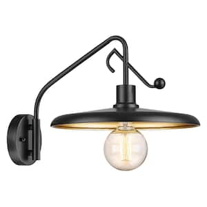 13 in. Black Outdoor Indoor Hardwired Farmhouse Gooseneck Barn Light Wall Lantern Sconce with No Bulbs Included