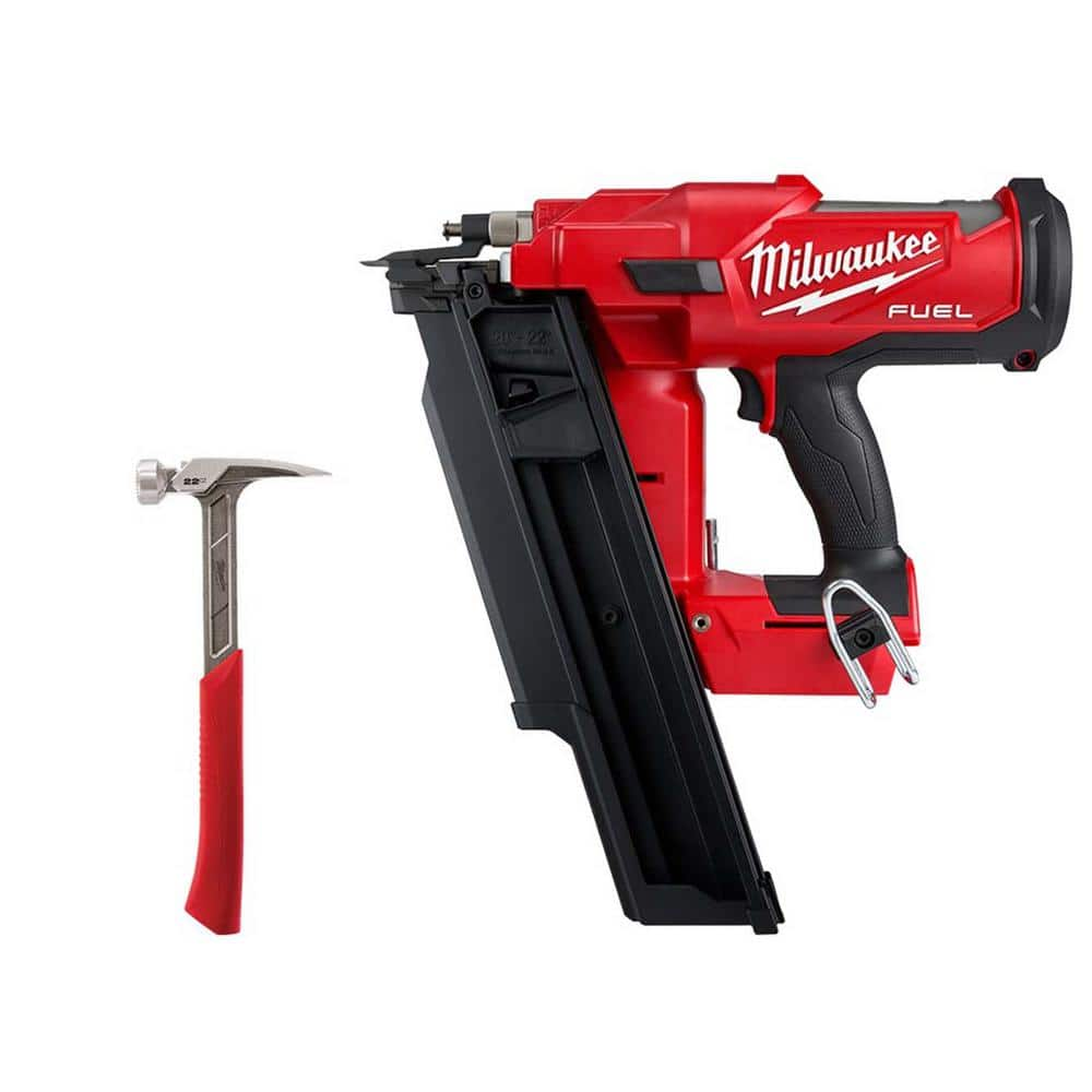 M18 FUEL 3-1/2 in. 18V 21-Deg Lithium-Ion Brushless Cordless Framing Nailer w/22 oz. Milled Face Framing Hammer -  Milwaukee, 27442