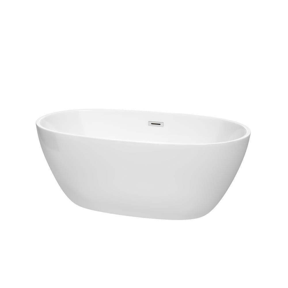 美容/健康 美容機器 Wyndham Collection Juno 4.9 ft. Acrylic Flat Bottom Non-Whirlpool Bathtub  in White with Polished Chrome Trim WCBTK156159 - The Home Depot