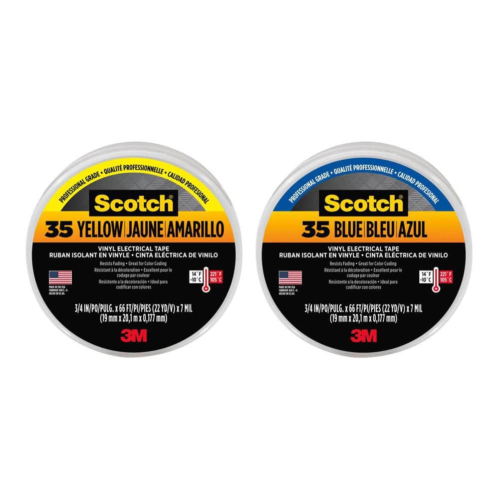 3/4 in. x 66 ft. x 0.007 in. Yellow & Blue Combo Pack #35 Vinyl Electrical Tape  Stretchable long-lasting adhesion price history on PriceWatchPro