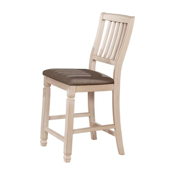 Furniture of America Nina 25 in. Antique White Fabric Slat Counter Height Chairs (Set of 2)